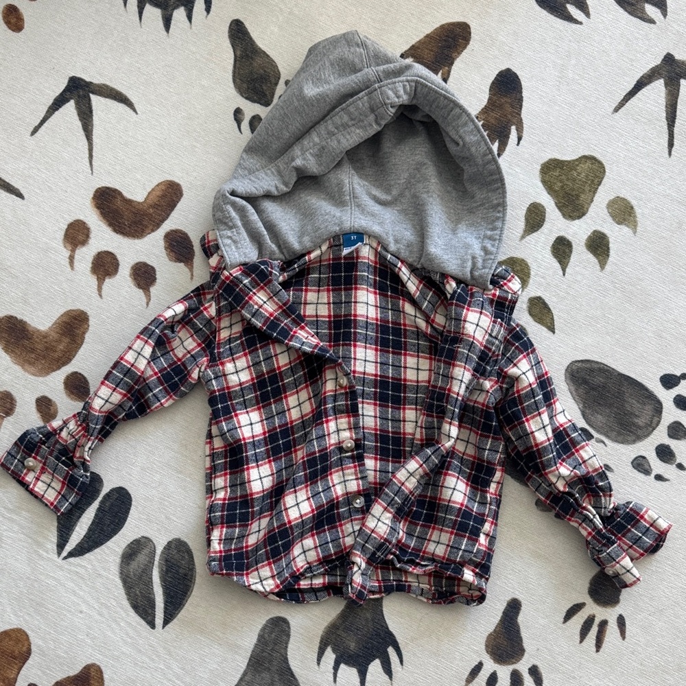 Old Navy Red and Blue Plaid Button Down Hoodie